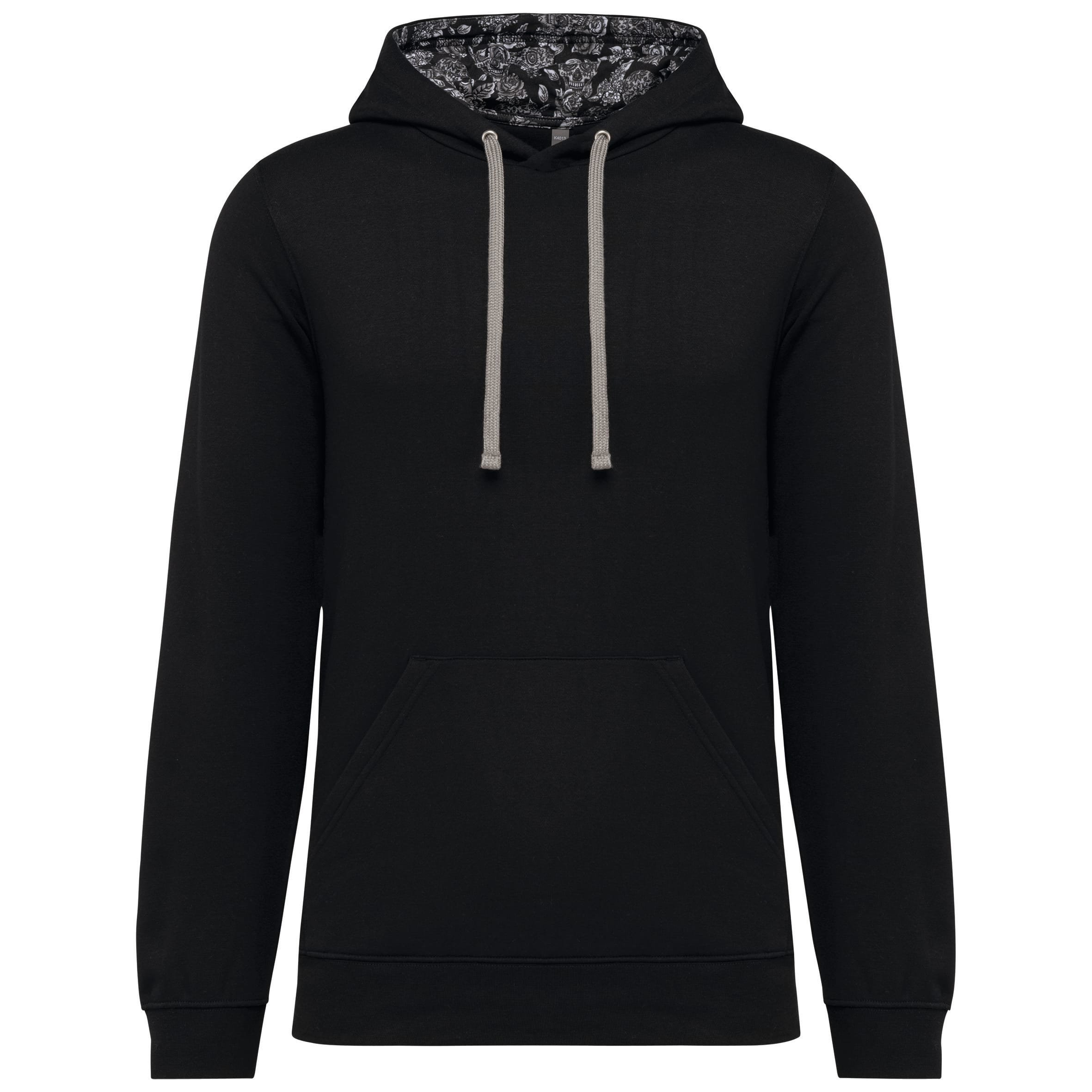 Unisex sweater met capuchon met contrasterend motief